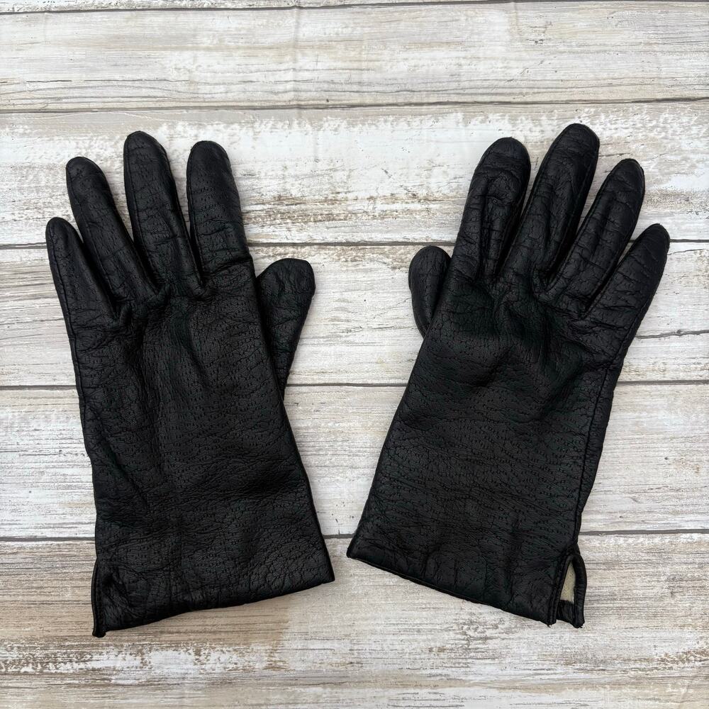 VTG‎ Fownes Leather Gloves Sz 6.5 Black Acrylic Lined Winter Driving Preppy